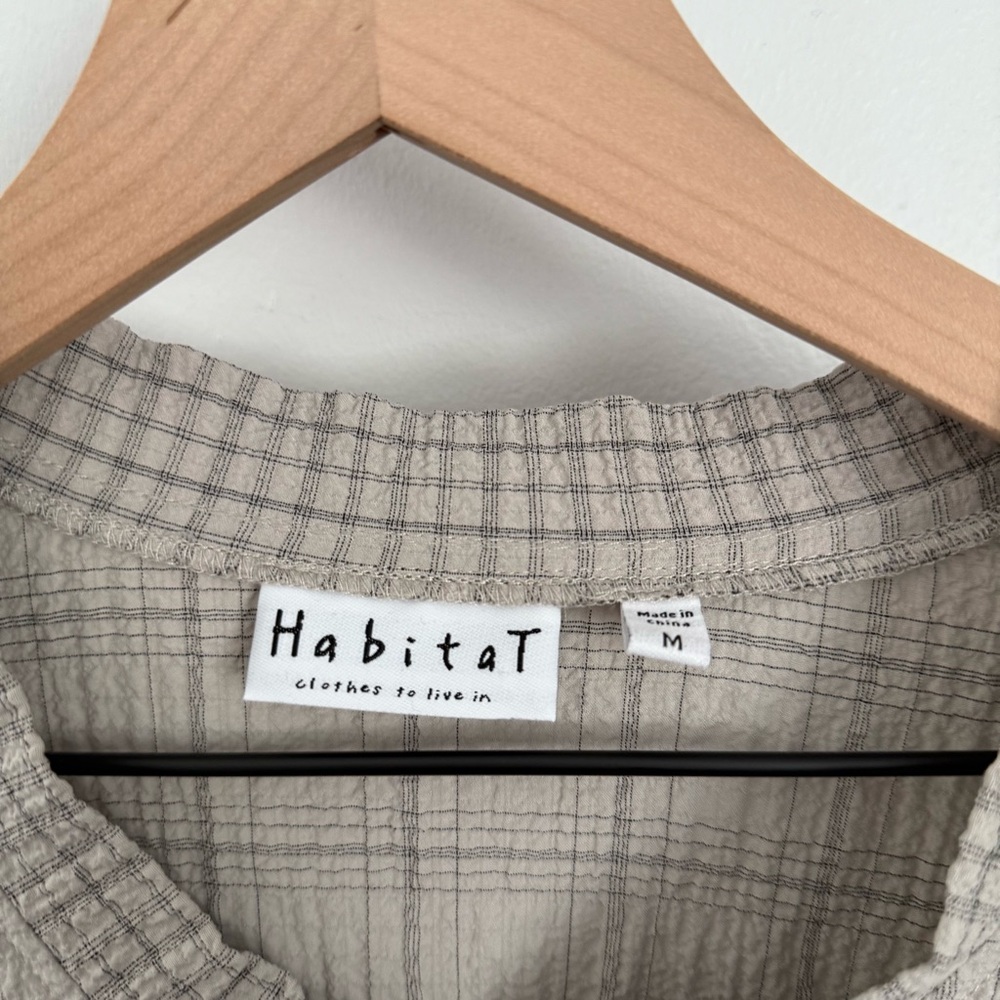 Habitat Medium Grey Plaid Button Up Shirt Plaid Lagenlook Relaxed Patch Pockets - Picture 3 of 9